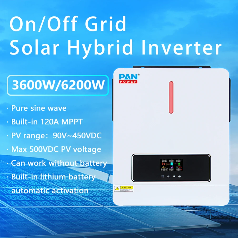 24 В 48VDC 3.6KW 6.2KW On-Off сетевой Гибридный солнечный инвертор Встроенный 120A MPPT Солнечный