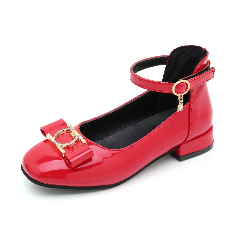 KD9025 Wholesale new girls low heel shoes girls princess bow spring summer mary janes dress shoes red girl shoe