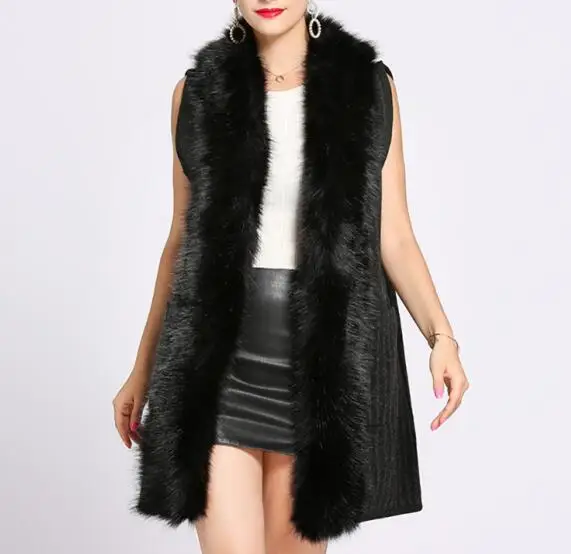 2022 winter sleeveless fashion stripes long women faux fur vest