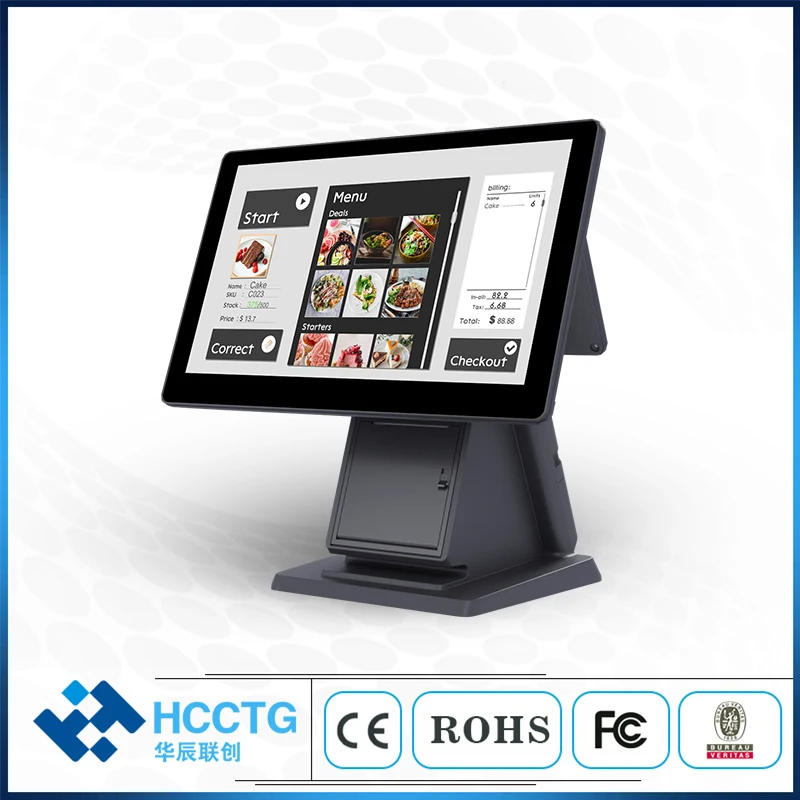 15.6+10.1 Inch Desktop Android 11 Touch Screen POS System Electronic Cash Register With Dual Screens A606