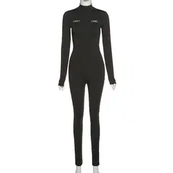 2021Embroidery Solid women one piece jumpsuits and rompers autumn Stacked Zipper lucky label jumpsuit