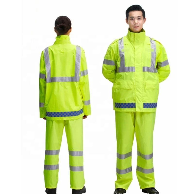 
2021 hot sale New Custom Fluorescent yellow Men Oxford coating motorcycle rain suit raincoat with reflective tape 