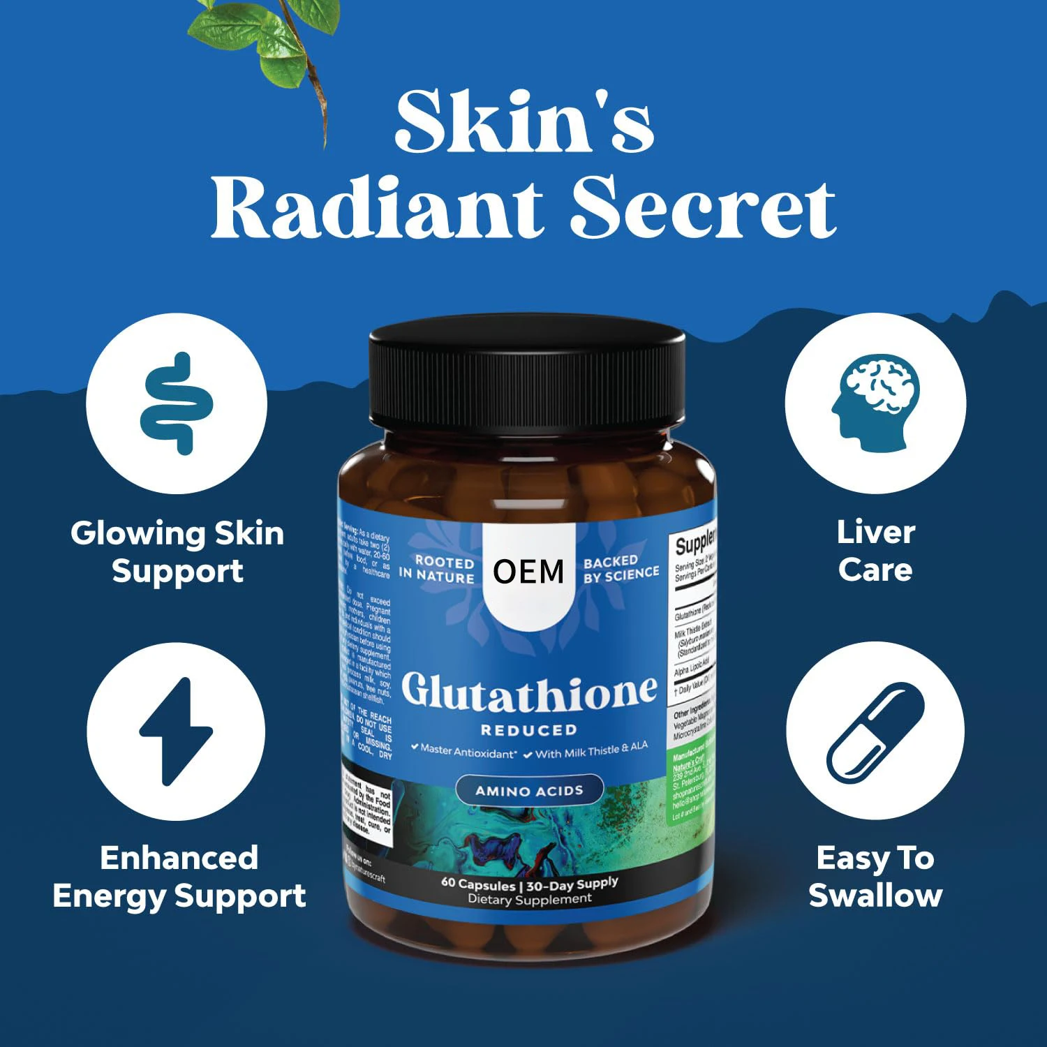 OEM ODM Brand Supplement l Glutathione Best Skin Whitening Softgel Capsule 10000mg