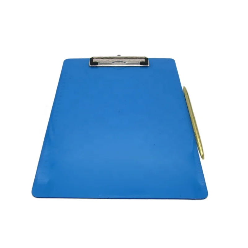 A4 Size 2mm Thickness Blue Color Plastic Paper Clipping Clipboard With Side Ruler Stainless Steel Clip