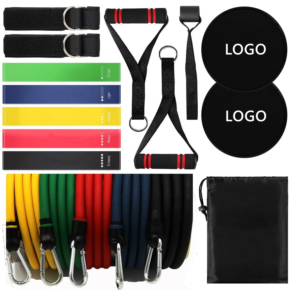 Fitness Hot Sell Latex Elastic 11PCS/KIT  Resistance bands tube set with core slider and door anchor