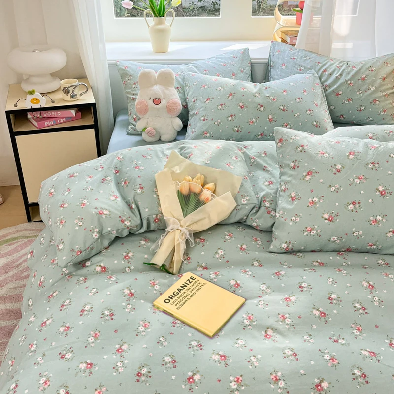 Printed Real Soft 100% Polyester Bed Comforter Cover and Pillowcase Set Washed Microfiber Bedding Set