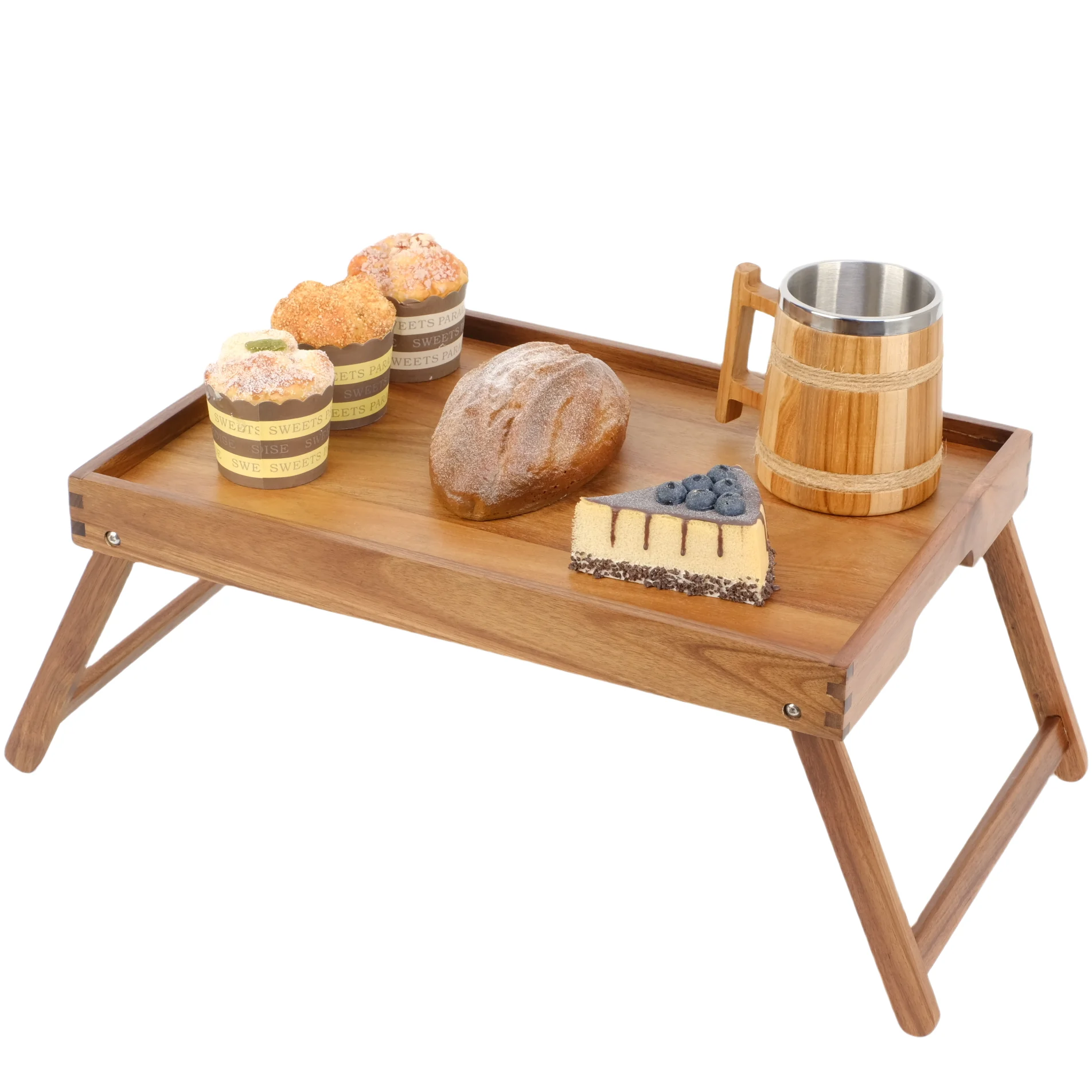 XH Acacia Wood Wood Tray with Legs, Foldable Wood Serving Tray, Bed Tray for breakfast, Kids