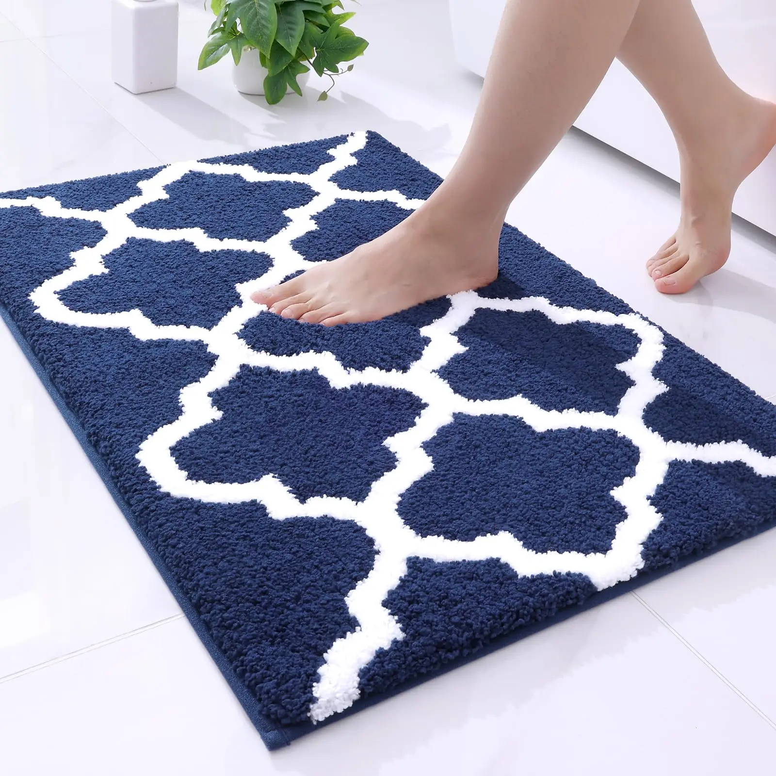 Soft Absorbent Microfiber Bathroom Rugs Non-Slip Shaggy Shower Carpet Machine Wash Dry for Bathroom Floor Tub and Shower