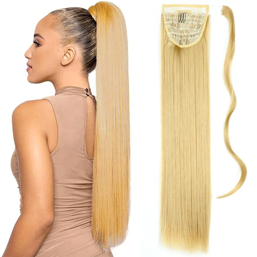 Synthetic Long Straight Wrap Around Clip In Ponytail Hair Extension Heat Resistant Pony Tail Hair