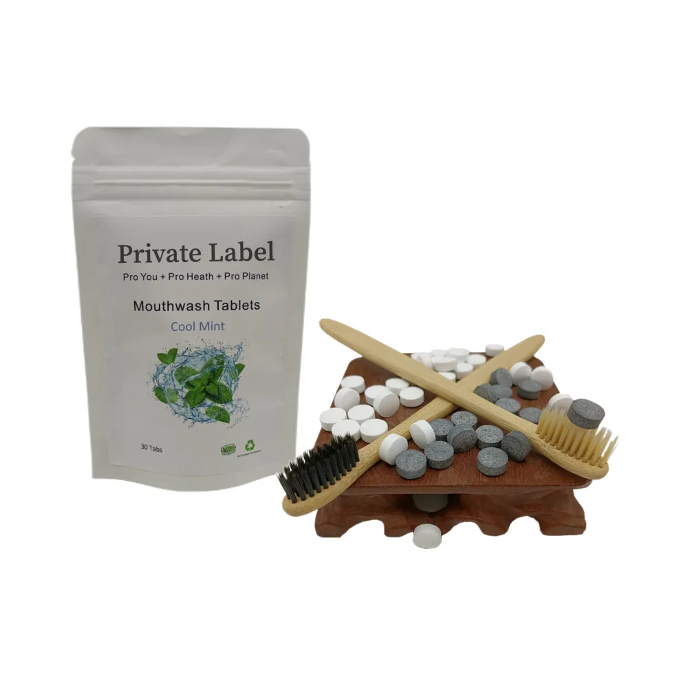 Natural Solid Mouthwash Tablets Fresh Breath with Biodegradable Packing For Travel