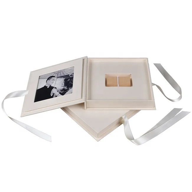 Wedding linen book cloth photo folio USB flash drive packaging case box