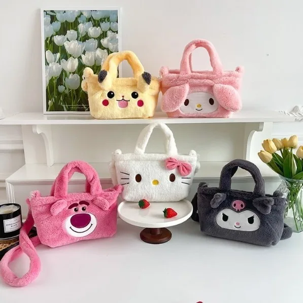 Kawaii Sanrio Collection Cute Hello KT Kitties Cinnamorolls & Kuromis Plush Bag Cartoon-Style Handbags & Backpack for Girls