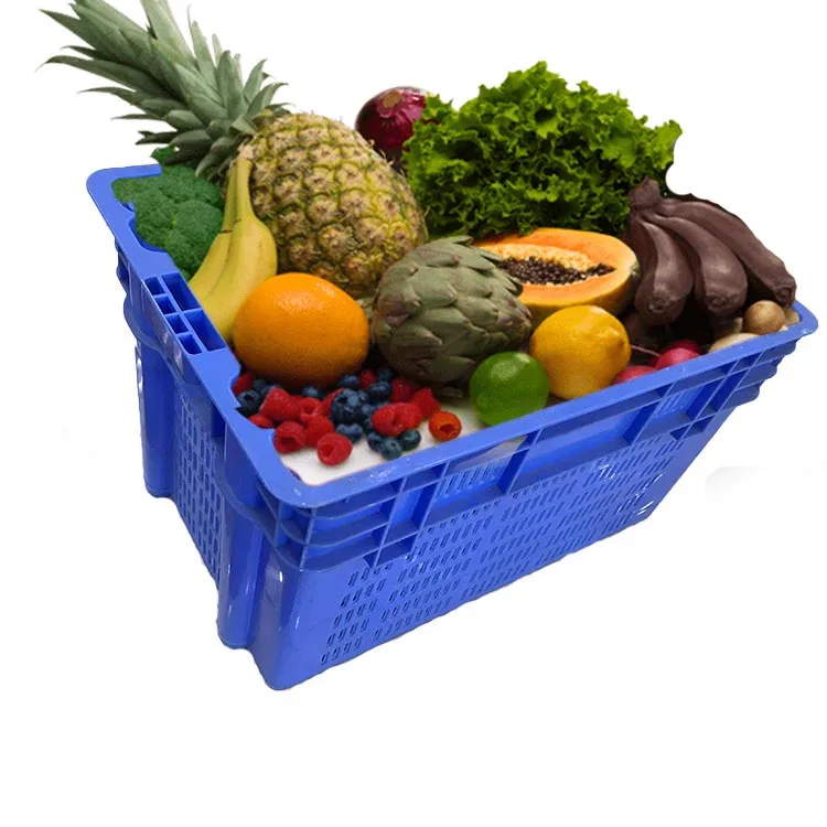 Heavy duty large vented food grade pallet crates plastic folding fruit bins for sale
