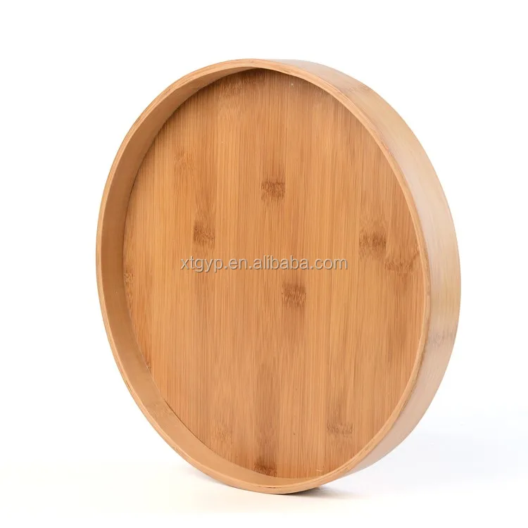 Wholesale Wooden Tableware Hotel Restaurant Tray Decoration Round Tray Walnut Real Wood Serving Tray With Handles