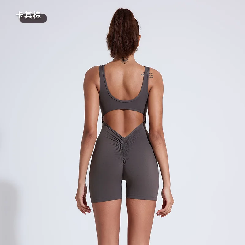 European and American nude sports Clothes Quick-Drying one-piece V-shaped Waist and beautiful Back Sports yoga Clothes
