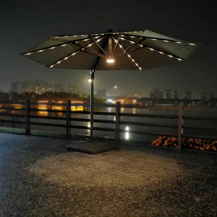 3.5M Cantilever Luxury Restaurant Custom Patio Garden Outdoor Umbrellas with solar led light for high party people