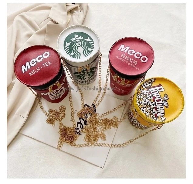 J&H Fashion hot selling cute cylinder shape drink purse handbag starbuck print crossbody bag for women and girls