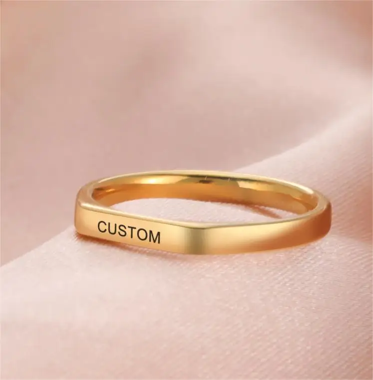 Engrave Name Finger Rings Personalized Custom Ring Gift For Woman Man Engagement Wedding Marry Stainless Steel Jewelry