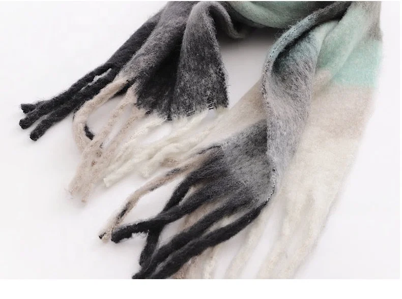 KENSHELLEY Hot Sale Thick Plaid Winter Scarf Adults Check Pattern Cashmere Scarf Urban Windproof Stylish Tassel Shawls Scarf