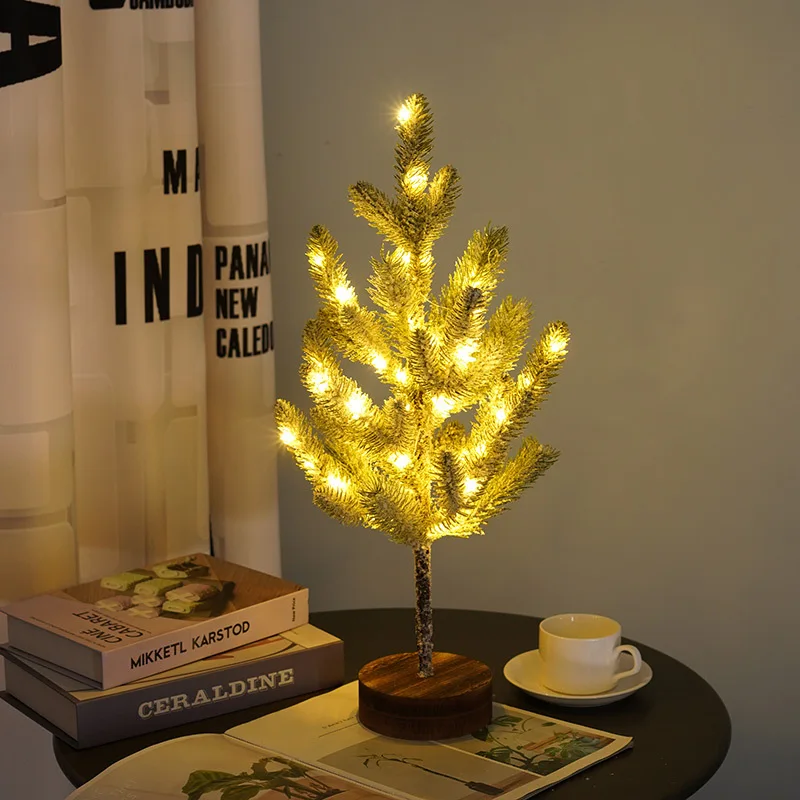 Christmas decorative artificial light little tree light white snowy little pine tree light indoor