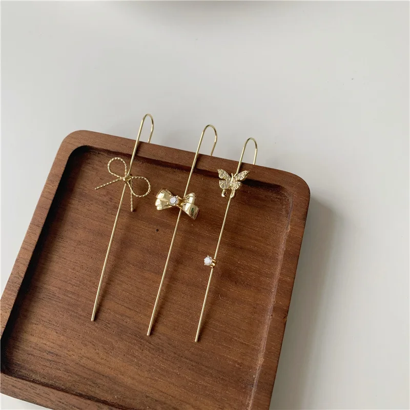 Vershal A4-234 New Arrival 18k Gold Plated Shiny Zircon Butterfly Bowknot Cuff Earrings