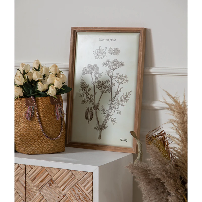 French country farmhouse home decor rustic rectangle iron frame wooden plant art craft wall hanging decor