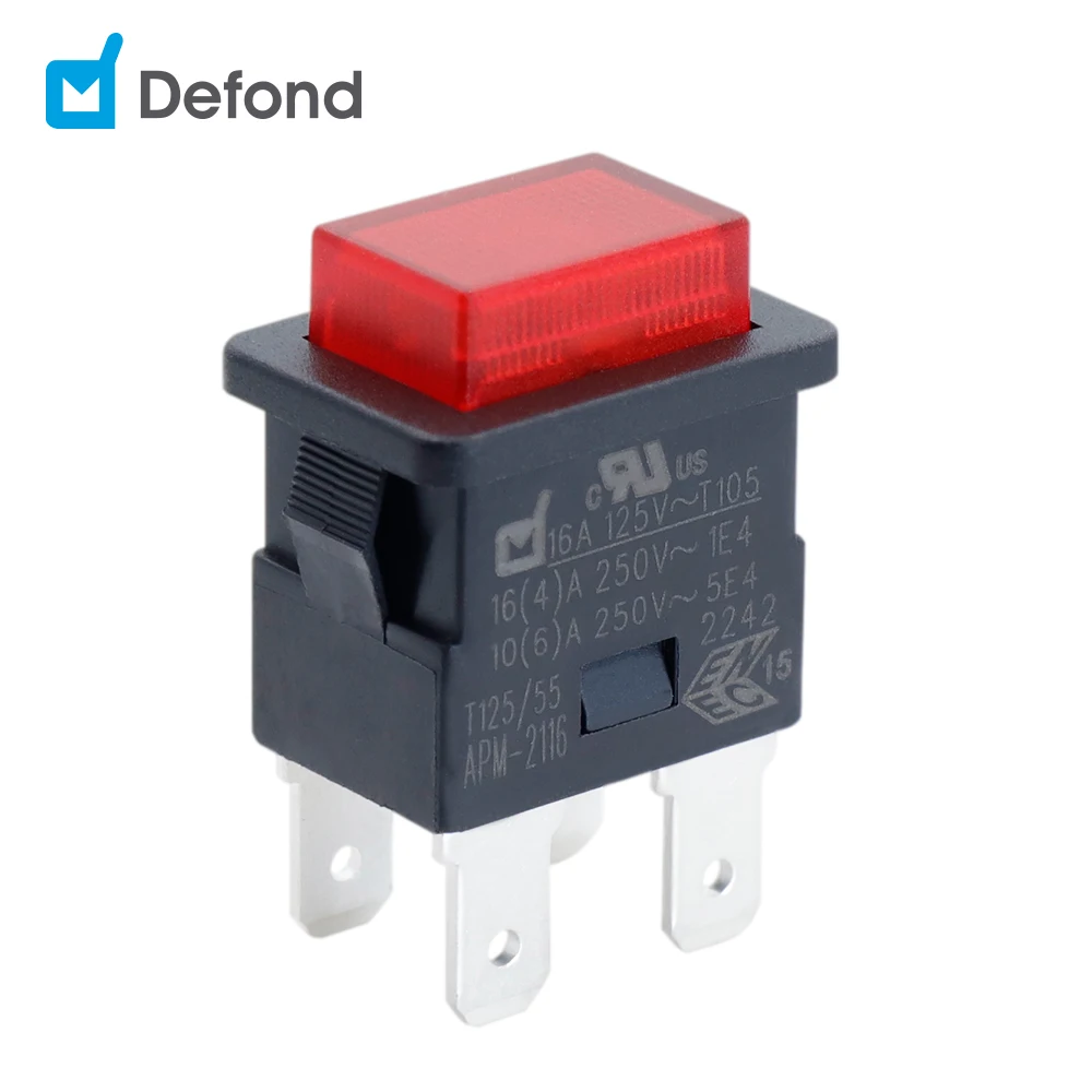 Defond Вкл/Мини кнопочный переключатель кнопка APM-2116-N-BDL31-05R 16A 125VAC/250VAC светодиодной
