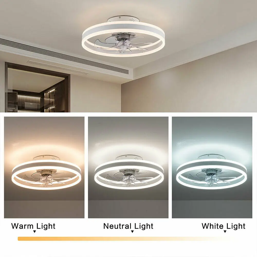 Modern indoor Ceiling Fan with Light Dimmable LED Smart 3 Light Color Change Multi-Speed and Timing with Remote Control