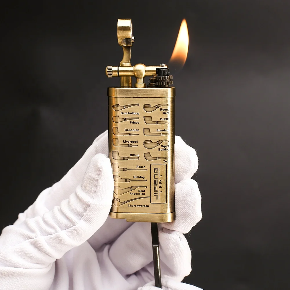 JIFENG JF-003N дорожный классический длинный резервуар для металла с тиснением наклонной огненной трубы кремневой газовой зажигалкой трубчатым инструментом