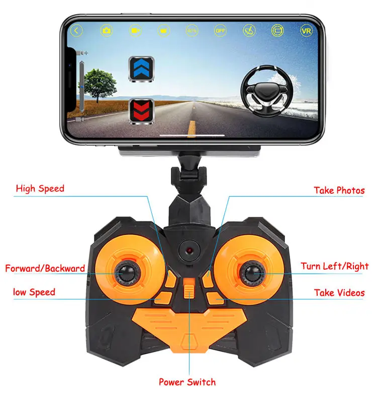 NG99 Remote Control Car with Camera Toy Factory Climbing Hand Toy Electric 12 Rechargeable Batteries Light up Charger Cable 1/16