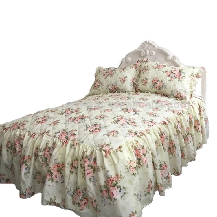 Luxury Wholesale Printed Fitted Quilted Frilled Home Bedding Bedspread Set