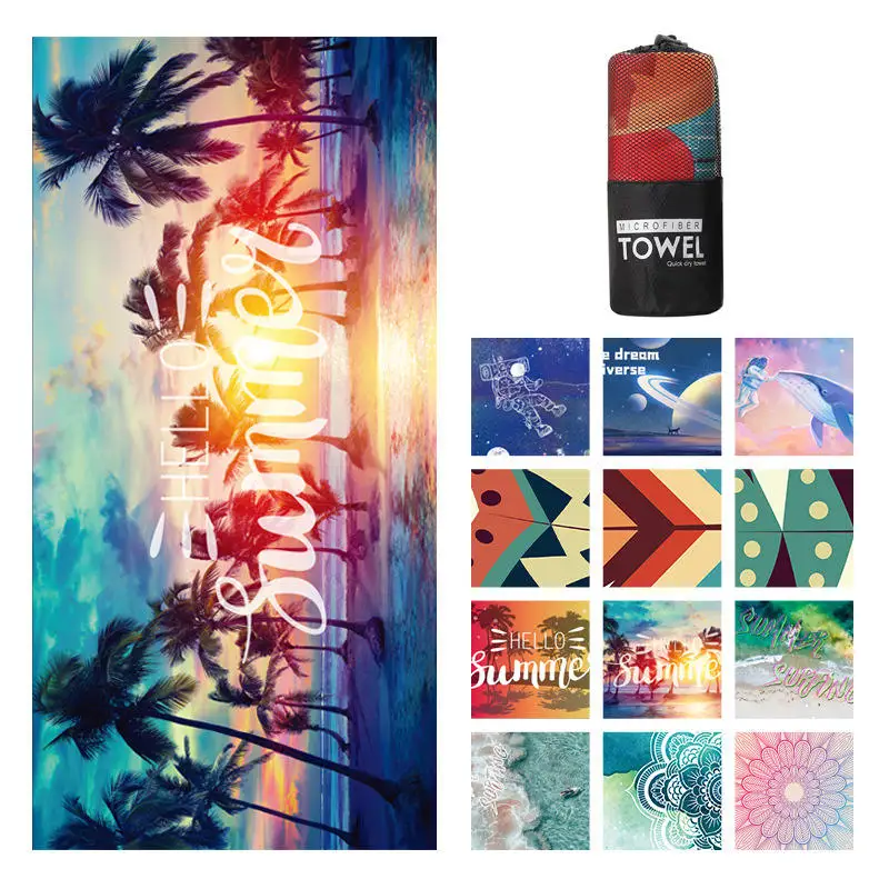 Wholesale high quality lightweight custom logo beach towel personalized design quick dry sand free microfiber beach towel