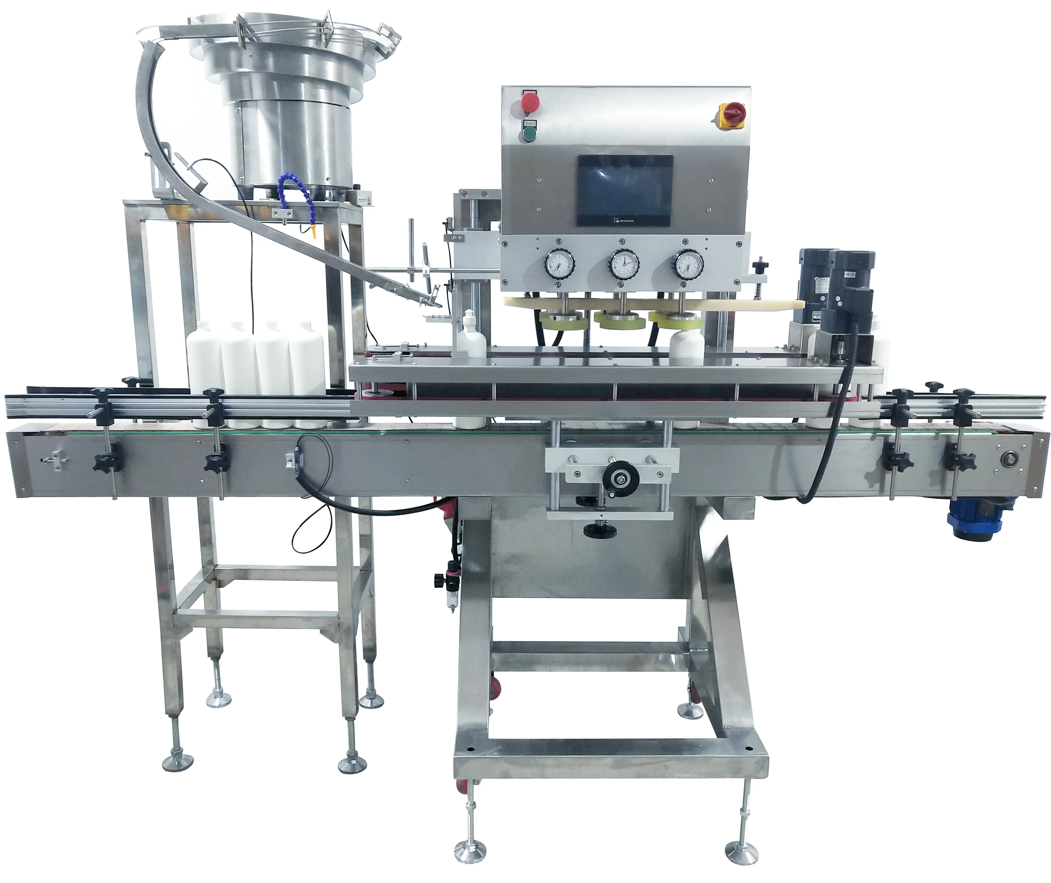 CM300 Automatic online straight capper for glass bottles plastic lid capping machine