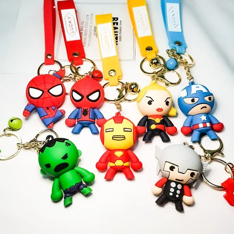 PVC kids super power captain america avengers toy silicone keyring cartoon key chain spiderman marvel avenger 3d pvc keychains
