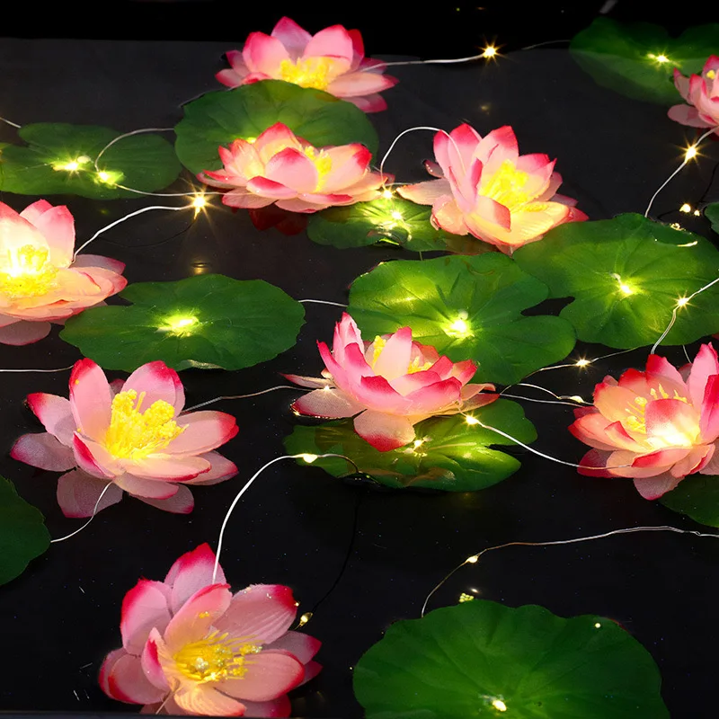 Led Vivid Lotus Flower String Light String For Home Garden Decoration Holiday Party Event Indoor Outdoor Decor
