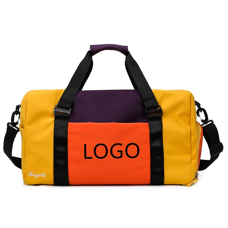 
2021 MOQ 10PCS new fashionable candy color duffel gym sport bags for gym travel custom logo bag with shoe compartment 