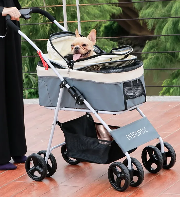Portable 4 Wheel Pet Stroller Folding Detachable Dog Trolley For Dogs Puppy