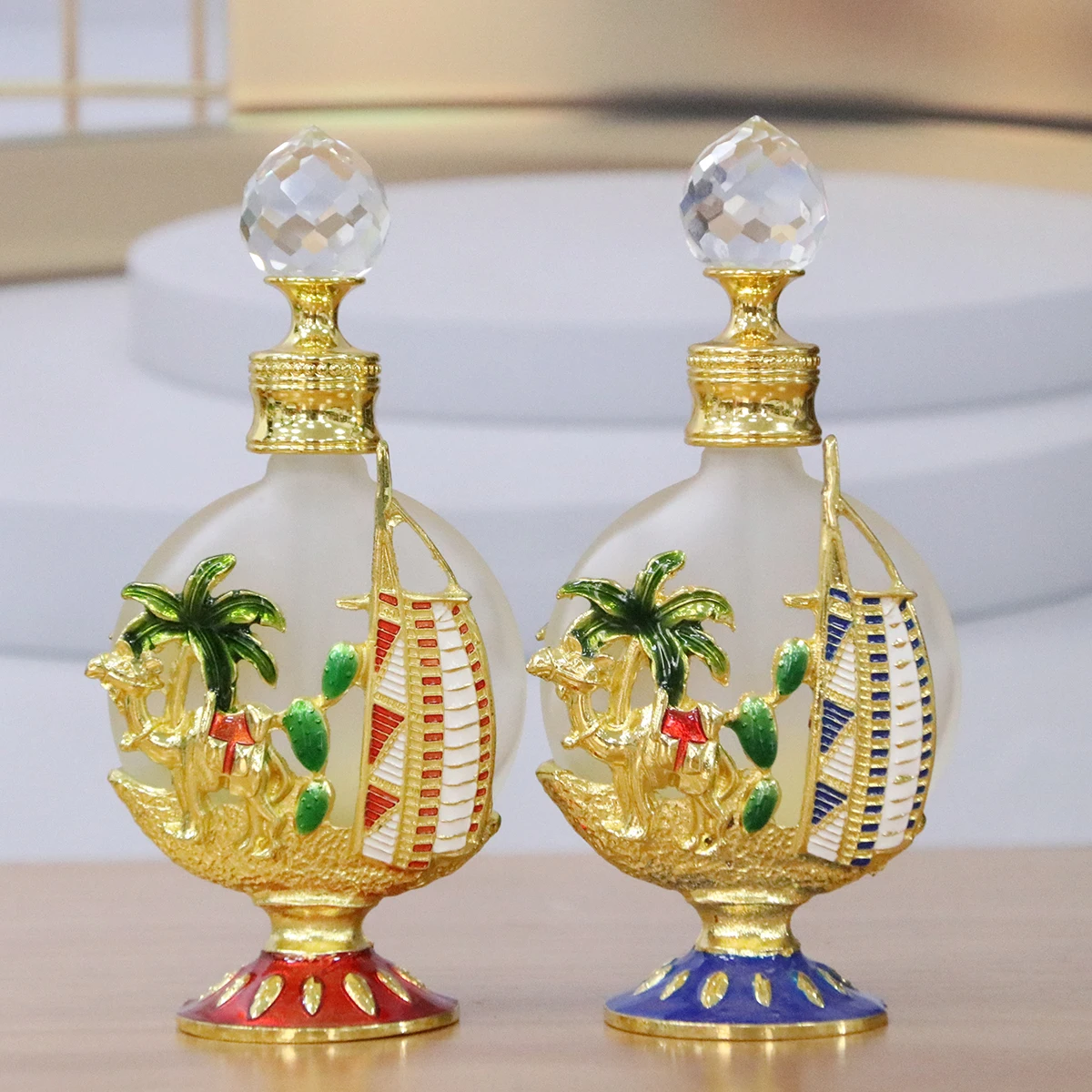 15ml Patented Burj al Arab Hotel Camel Coconut Tree Cactus Metal Perfume Essential Oil Refillable Attar Glass Bottle Gift #15330