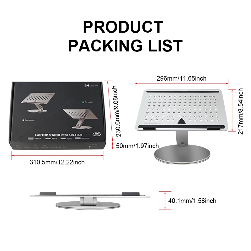 Hot Selling 360 Degree Aluminium Alloy Foldable Laptop Docking Station Stand Laptop With Hdmi C Pd 2 Usb 3.0 Hubs