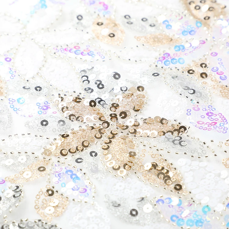 Bead Flower 2023 Mesh Sequin Tulle Design Embroidery Lace Fabric