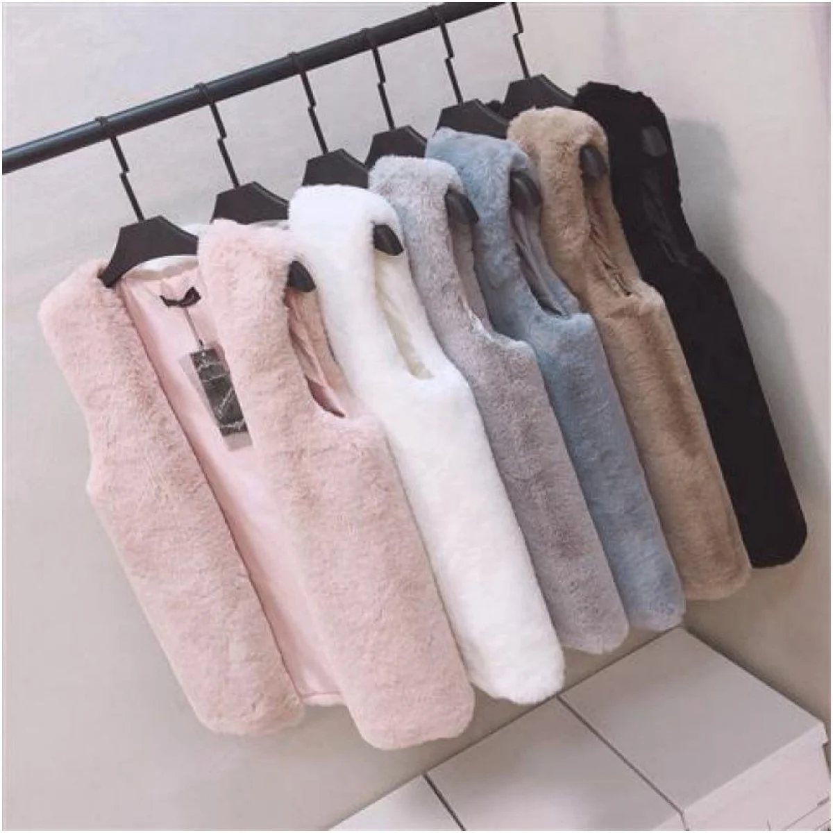 Women faux fur cropped jacket coat vintage lapel-neck long sleeve front hook female outerwear chic tops