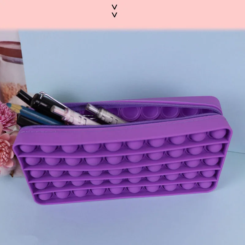 Push Bubble Pencil Bag School Kids Rainbow Silicone Tote Fidget Pencil Case Storage Bag