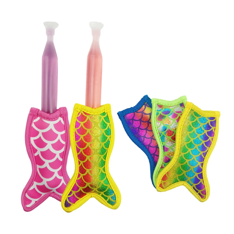 Custom Sublimation Multiple colors Neoprene Mermaid Popsicle Holders Sleeve anti freezing Icy Pole Cooler Holder for kids