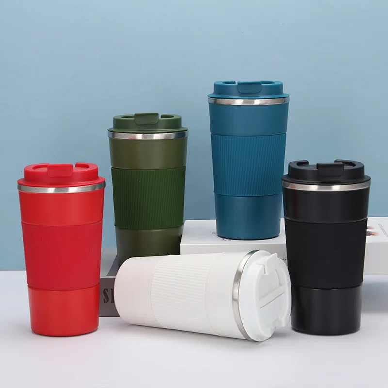 Mikenda Hot Sale Coffee Cup Double Wall Silicon Sleeve Stainless Steel Vacuum Tumblers Insulated Travel Coffee Mug
