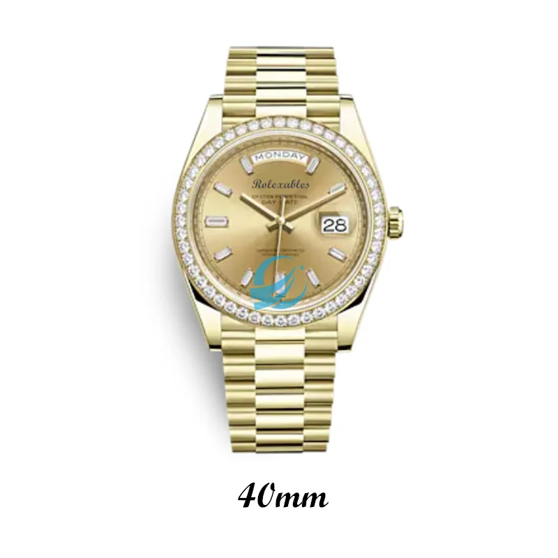 Часы наручные Rolexables мужские/женские механические, люксовые водонепроницаемые с ремешком из нержавеющей стали, с датой Daydate, 40 мм