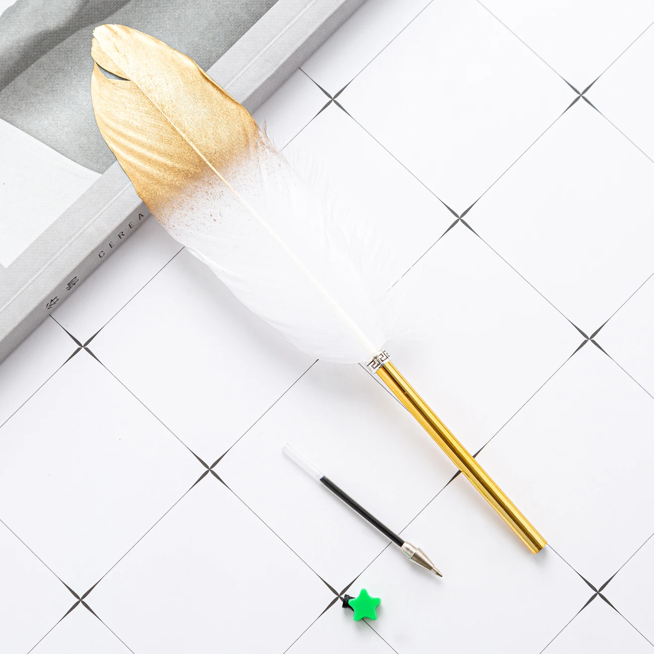 Custom LOGO Rose Gold Special Quill Feather Ballpoint Pen