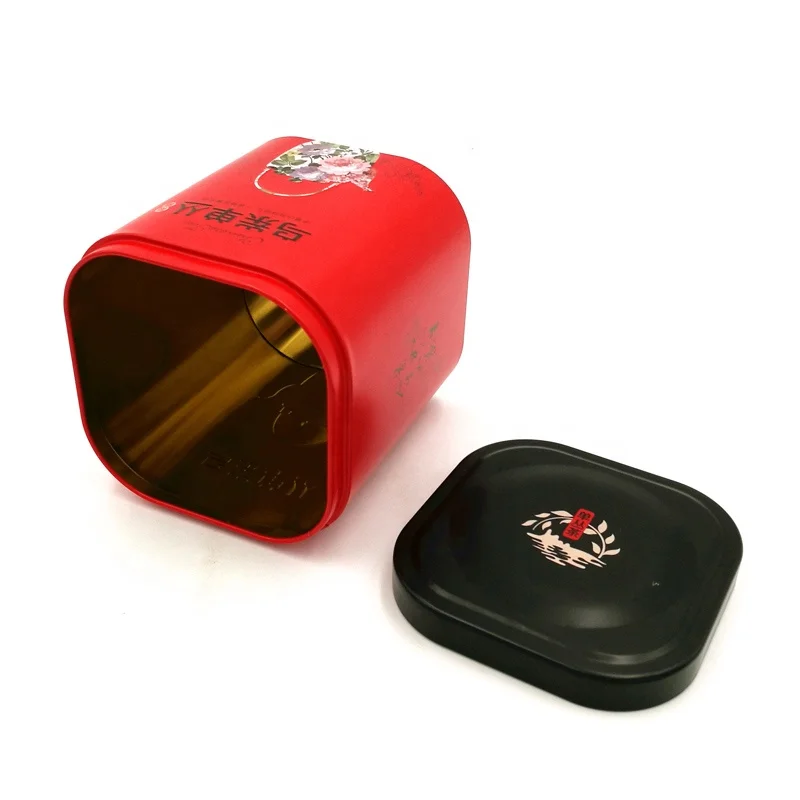 Big chamfer Chinese style square tea container tin