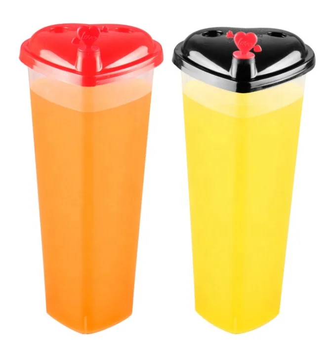 16oz 22oz Heart Shaped Boba Cup Disposable PP Plastic Injection Boba Bubble Tea Cup and Lid and Straw for Juice Milk Tea