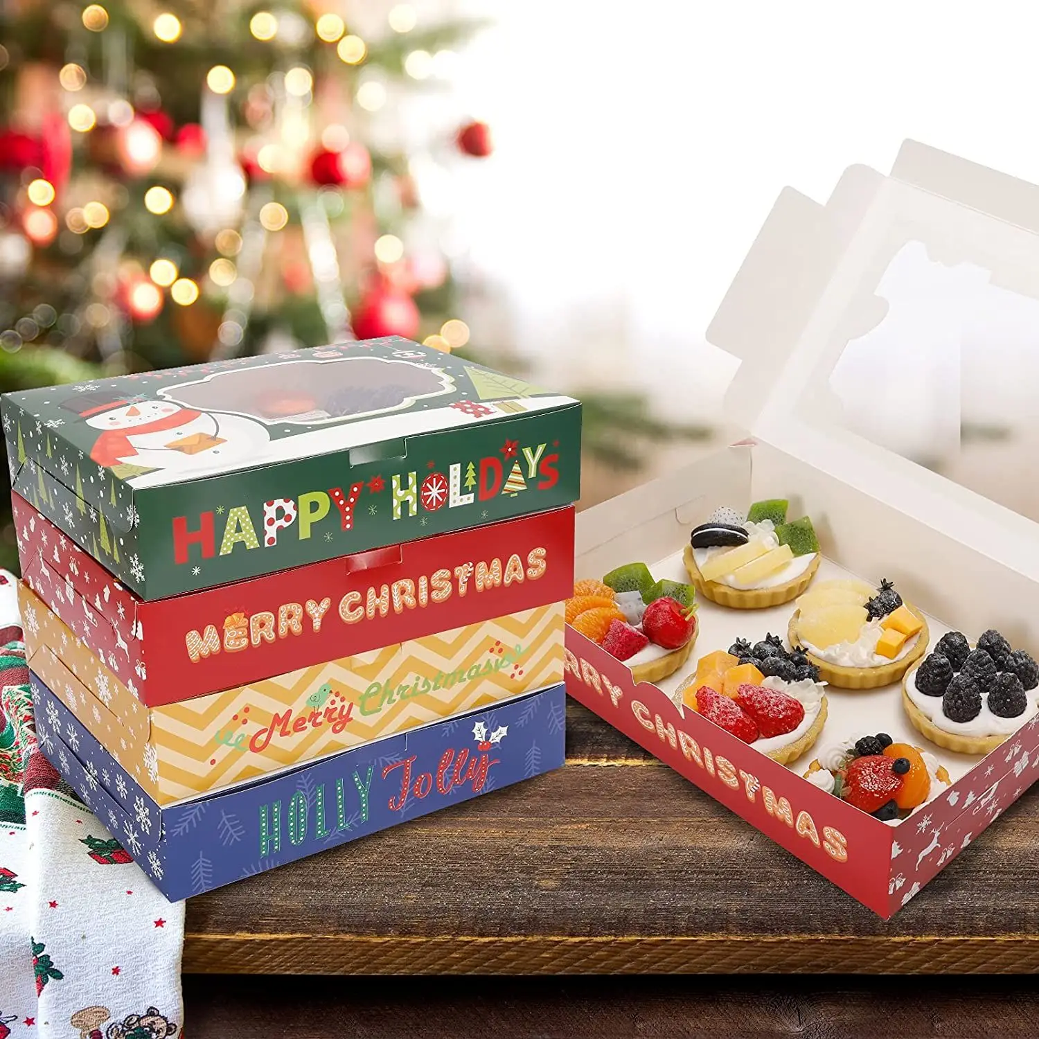 Christmas Cookie Boxes Bakery Treat Boxes with Window for Cupcakes