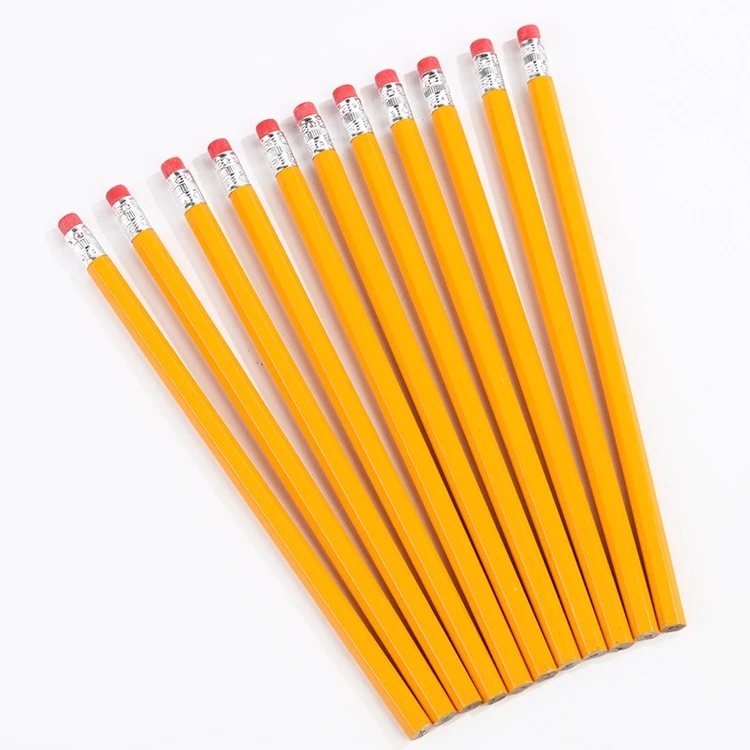 School Supplies Hexagonal Wooden Pencil With Red White Eraser Write Clearly Erasable HB Yellow Pencil For Student Children